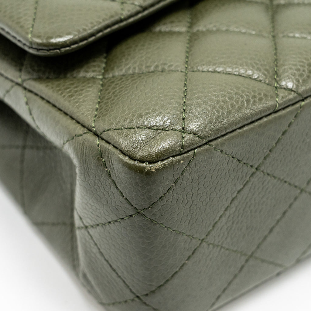 CHANEL MEDIUM CLASSIC DOUBLE FLAP BAG CAVIAR OLIVE GREEN SHW
