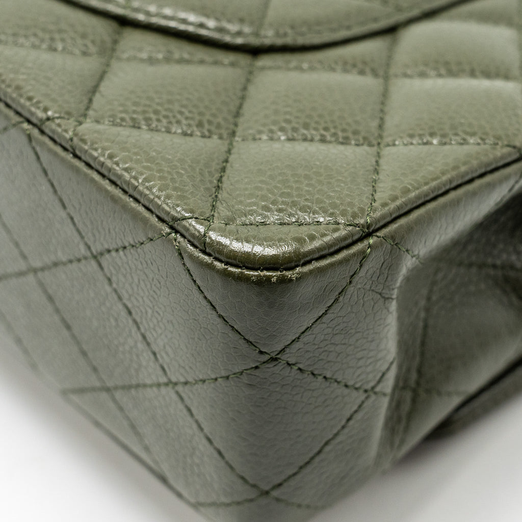 CHANEL MEDIUM CLASSIC DOUBLE FLAP BAG CAVIAR OLIVE GREEN SHW