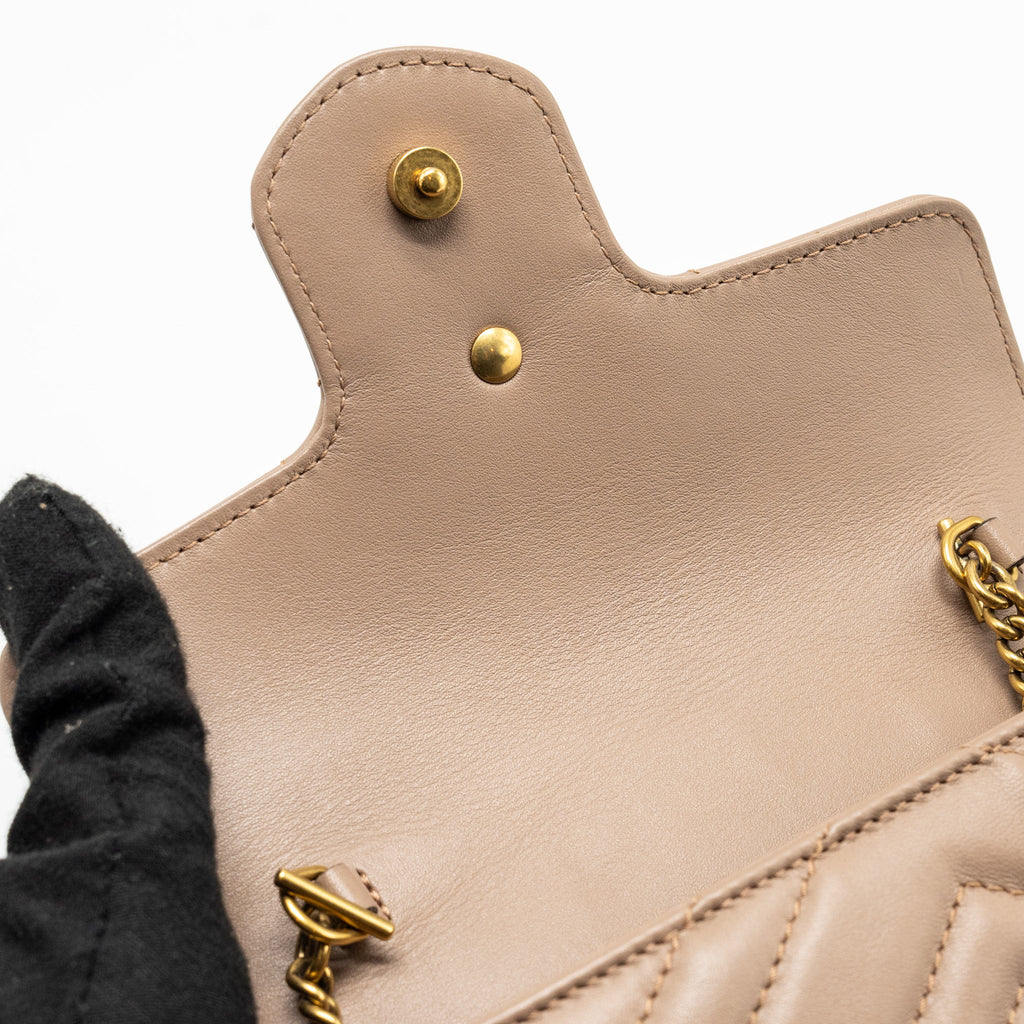 GUCCI SUPER MINI GG MARMONT BAG CALFSKIN BEIGE GHW