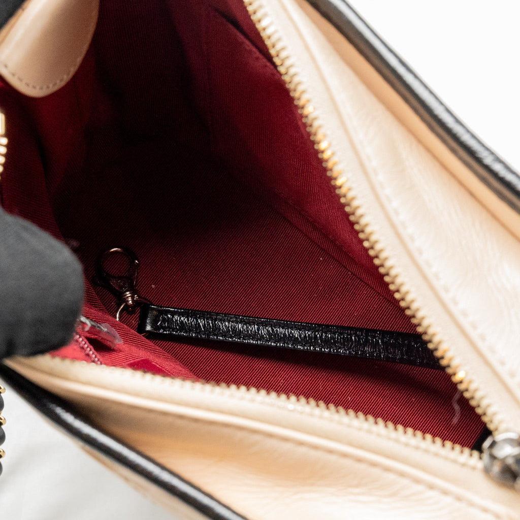 CHANEL SMALL GABRIELLE HOBO BAG AGED CALFSKIN BEIGE/BLACK MULTICOLOURED HARDWARE