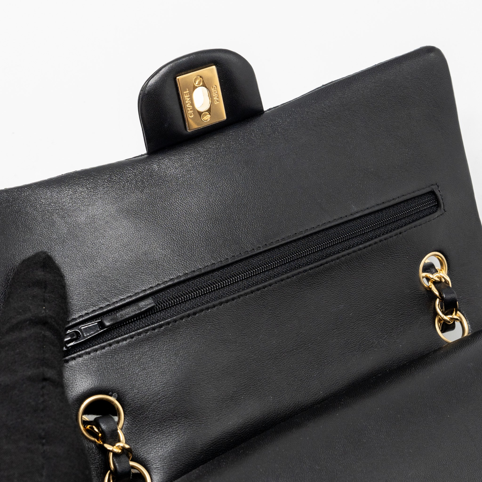 CHANEL MEDIUM CLASSIC DOUBLE FLAP BAG LAMBSKIN BLACK GHW