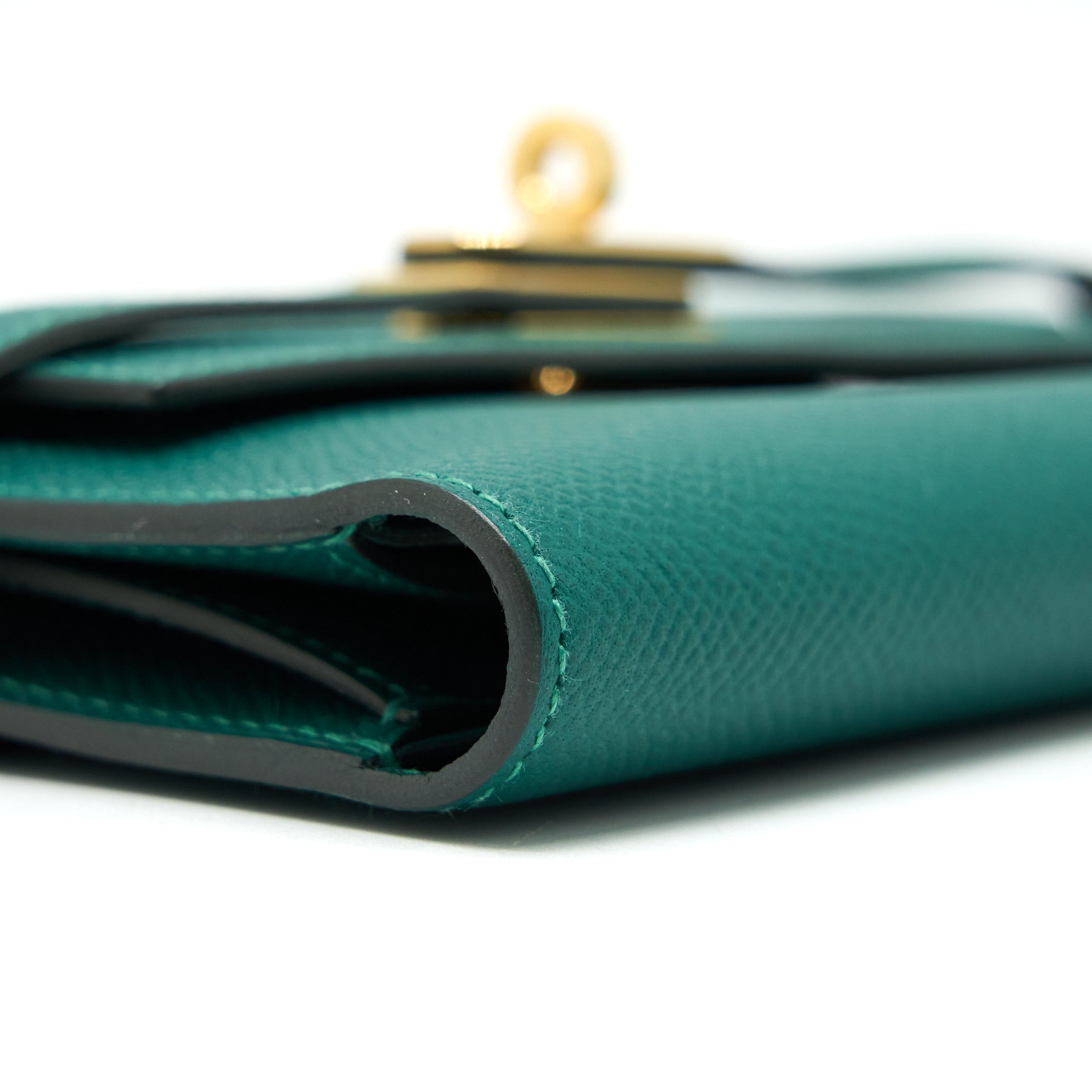 HERMES KELLY COMPACT WALLET GREEN EPSOM GHW