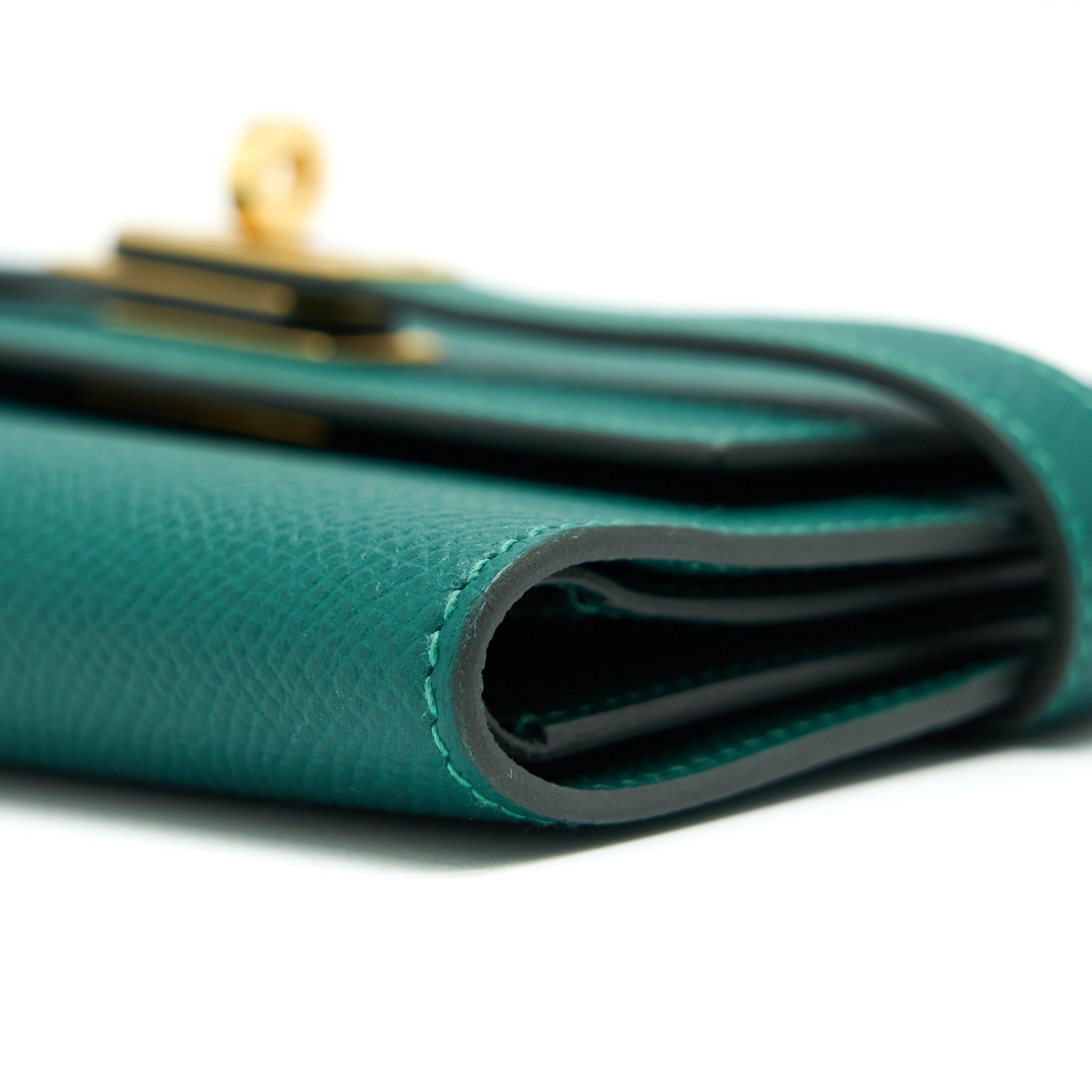 HERMES KELLY COMPACT WALLET GREEN EPSOM GHW