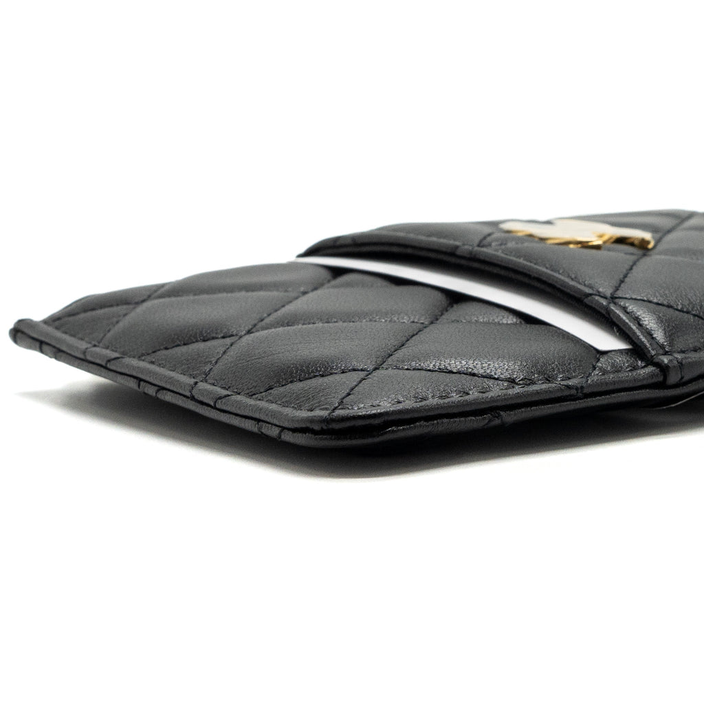 CHANEL LONG ZIP CARD HOLDER WALLET LAMBSKIN BLACK LGHW