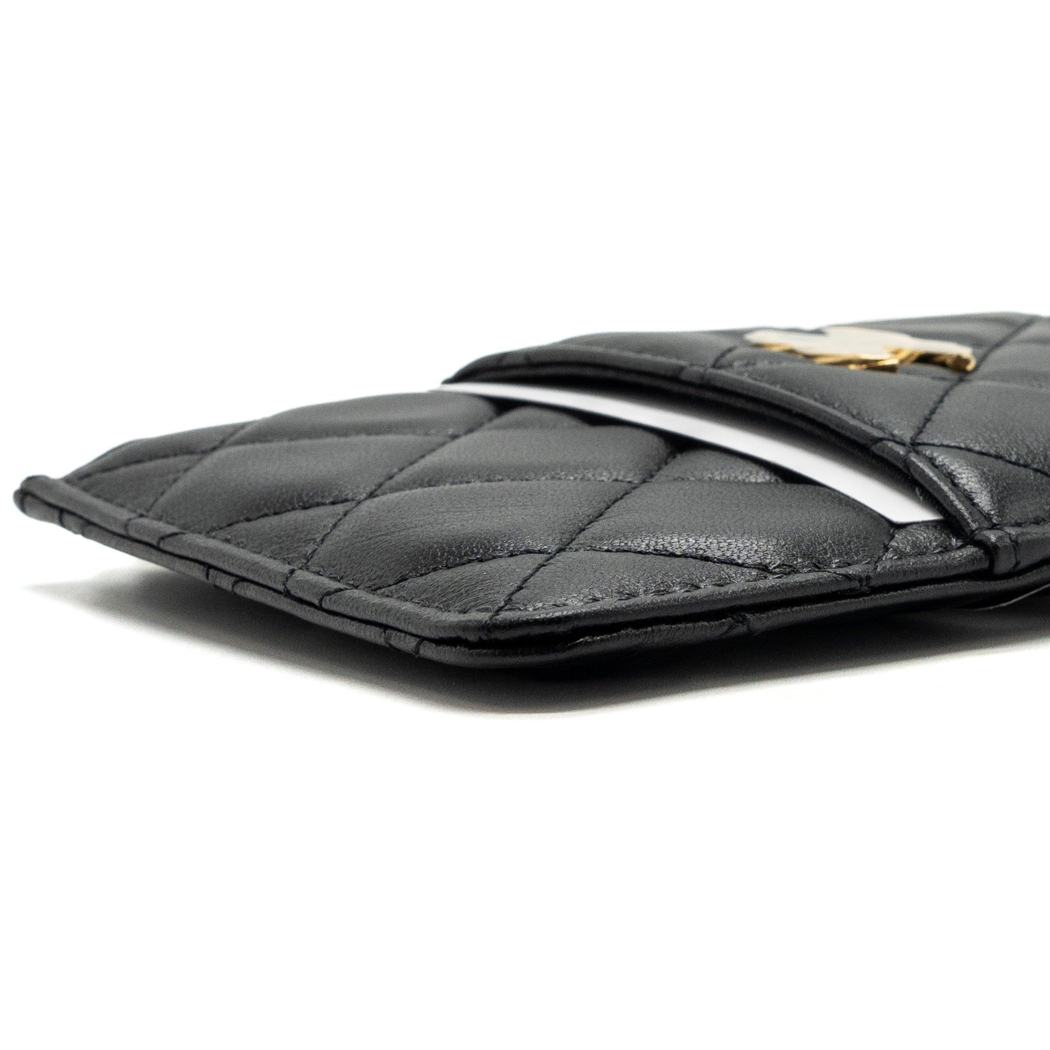 CHANEL LONG ZIP CARD HOLDER WALLET LAMBSKIN BLACK LGHW