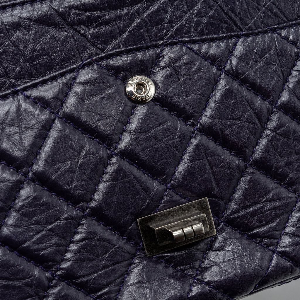 CHANEL LARGE 2.55  REISSUE FLAP BAG AGED CALFSKIN DARK PURPLE RUTHENIUM HARDWARE