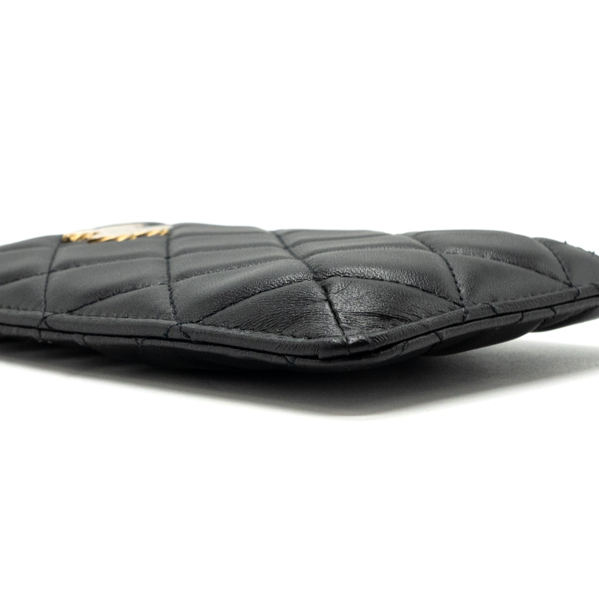CHANEL LONG ZIP CARD HOLDER WALLET LAMBSKIN BLACK LGHW