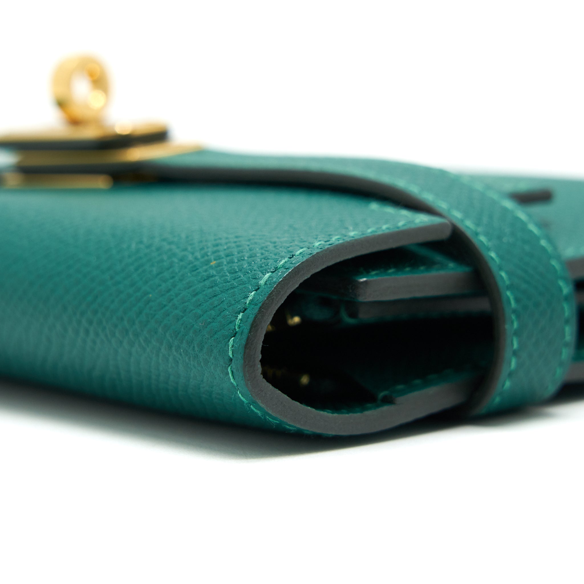 HERMES KELLY COMPACT WALLET GREEN EPSOM GHW