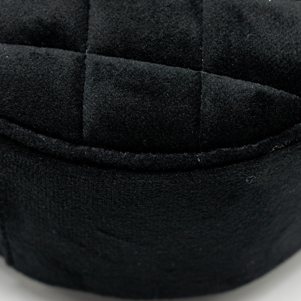 CHANEL PEARL CRUSH ROUND CLUTCH QUILTED VELVET BLACK LGHW