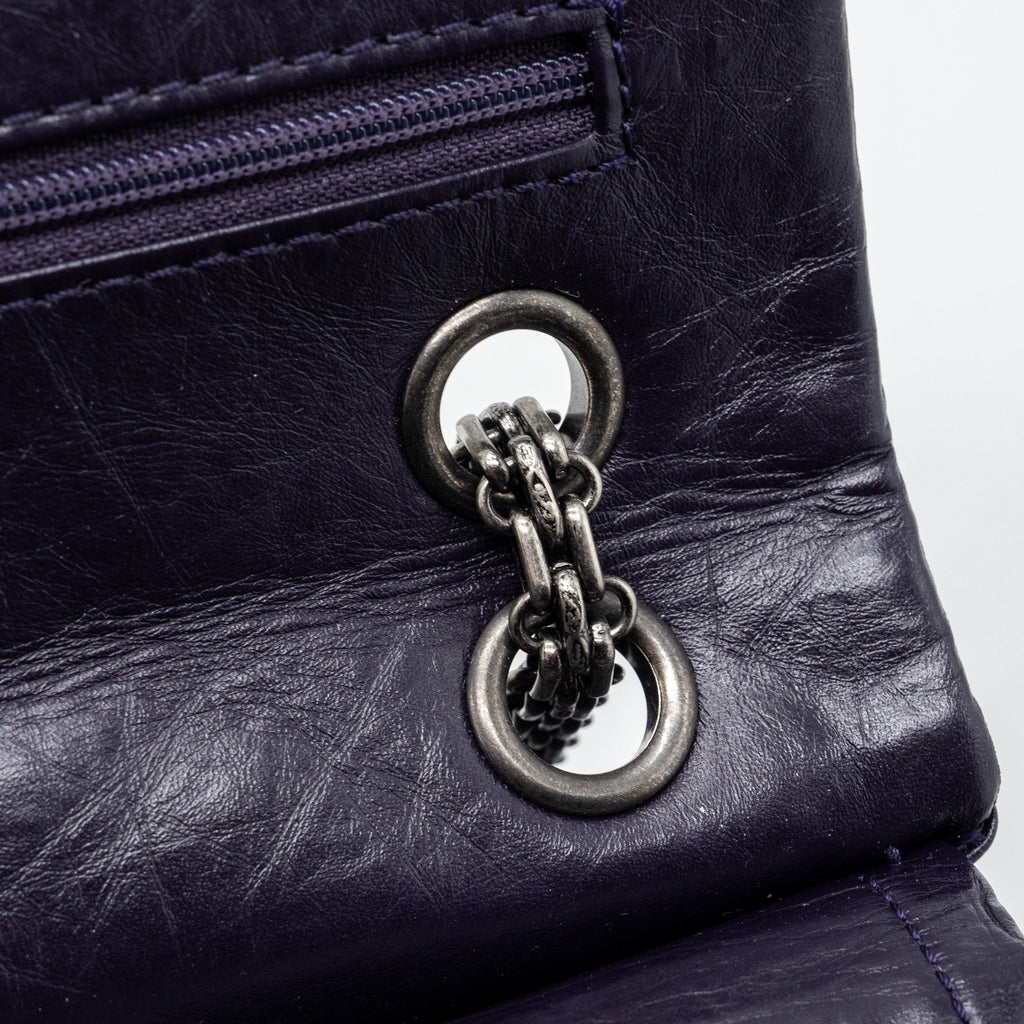 CHANEL LARGE 2.55  REISSUE FLAP BAG AGED CALFSKIN DARK PURPLE RUTHENIUM HARDWARE