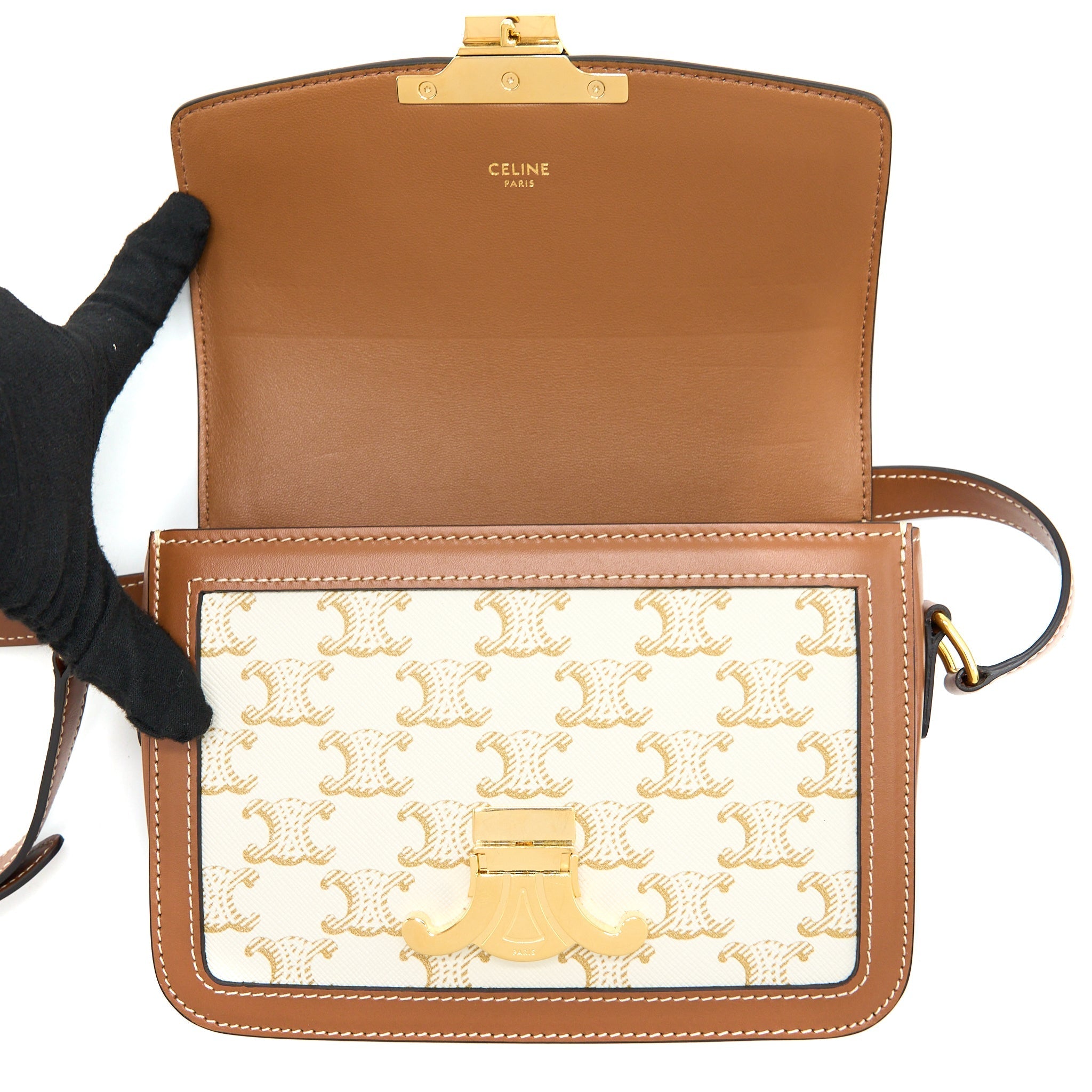 CELINE TEEN TRIOMPHE BAG TRIOMPHE CANVAS/CALFSKIN WHITE GHW