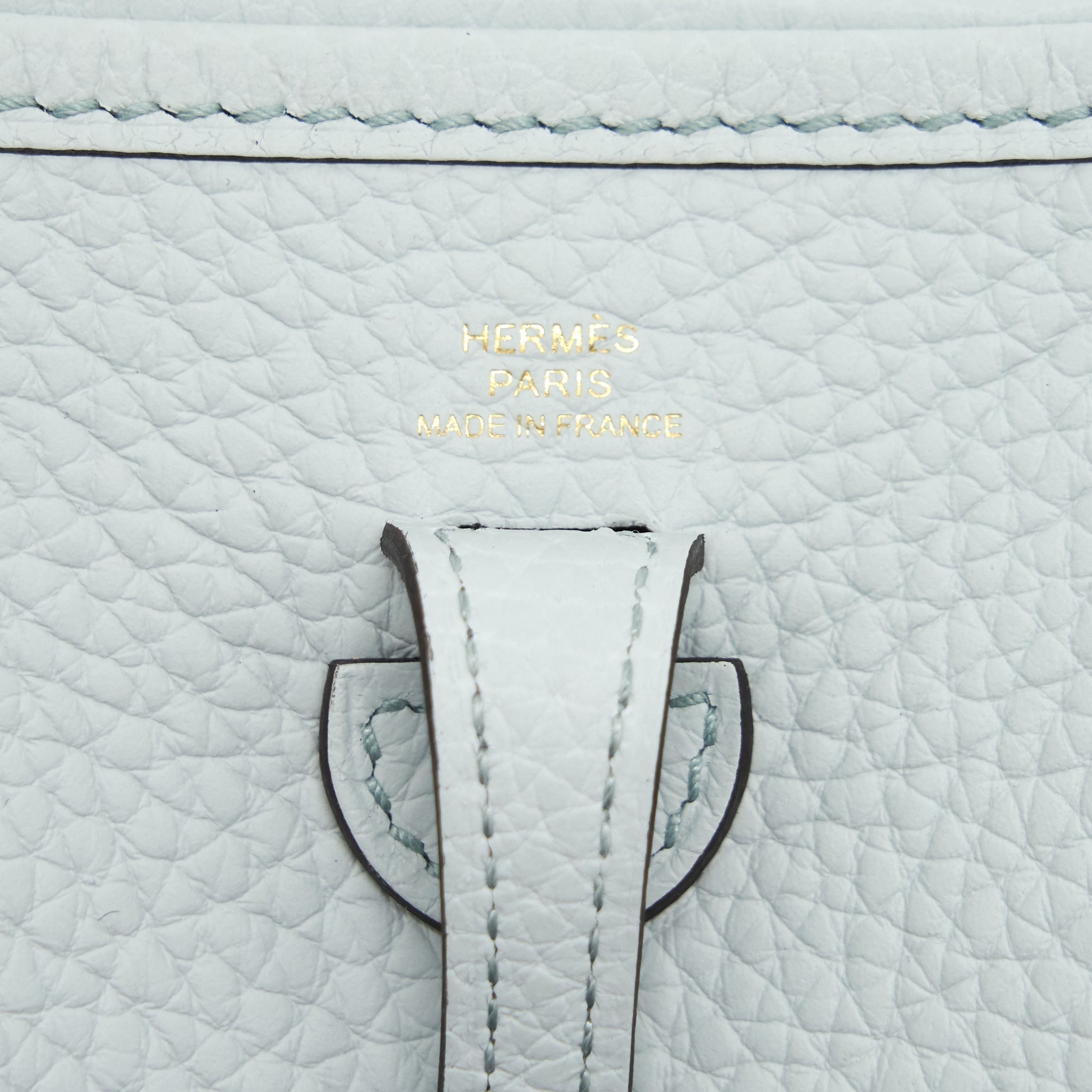 HERMES MINI EVELYNE BLUE PALE/ GRIS ETAIN STRAP GHW