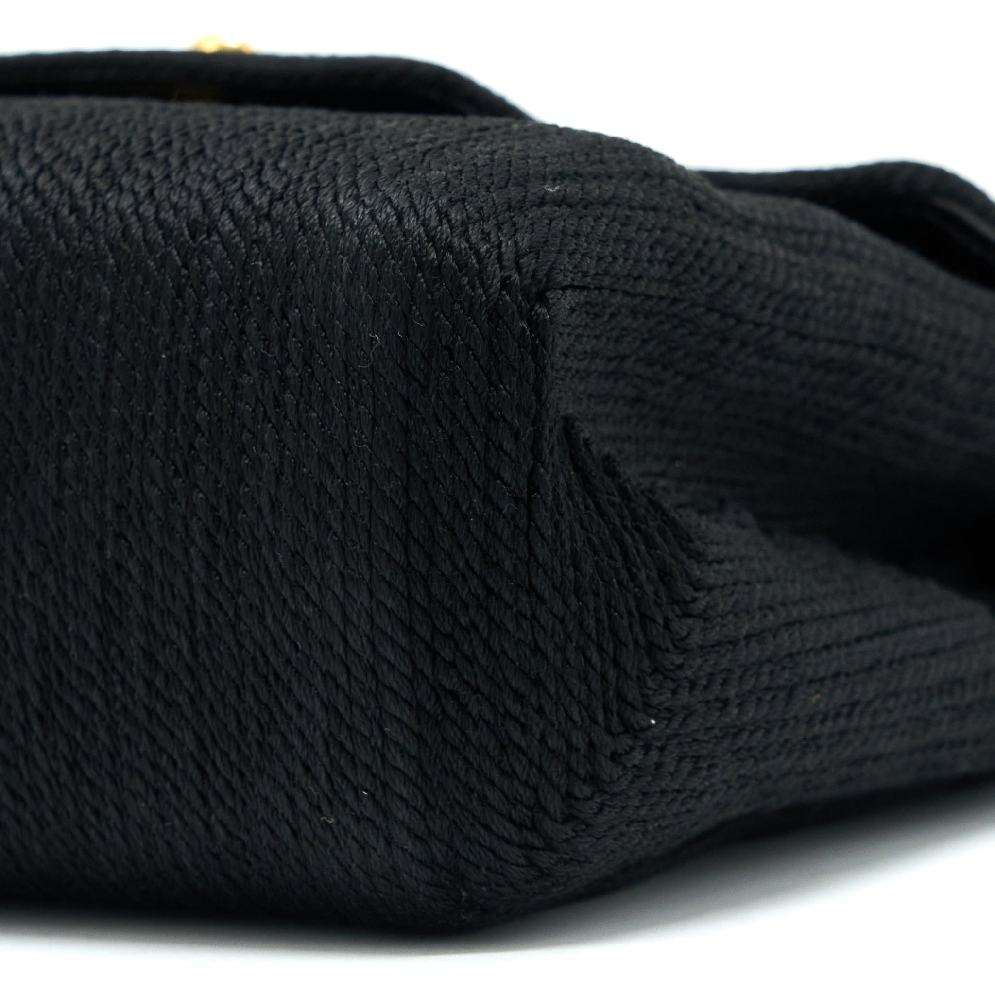 CHANEL VINTAGE TOP HANDLE FLAP BAG WOVEN SILK BLACK GHW
