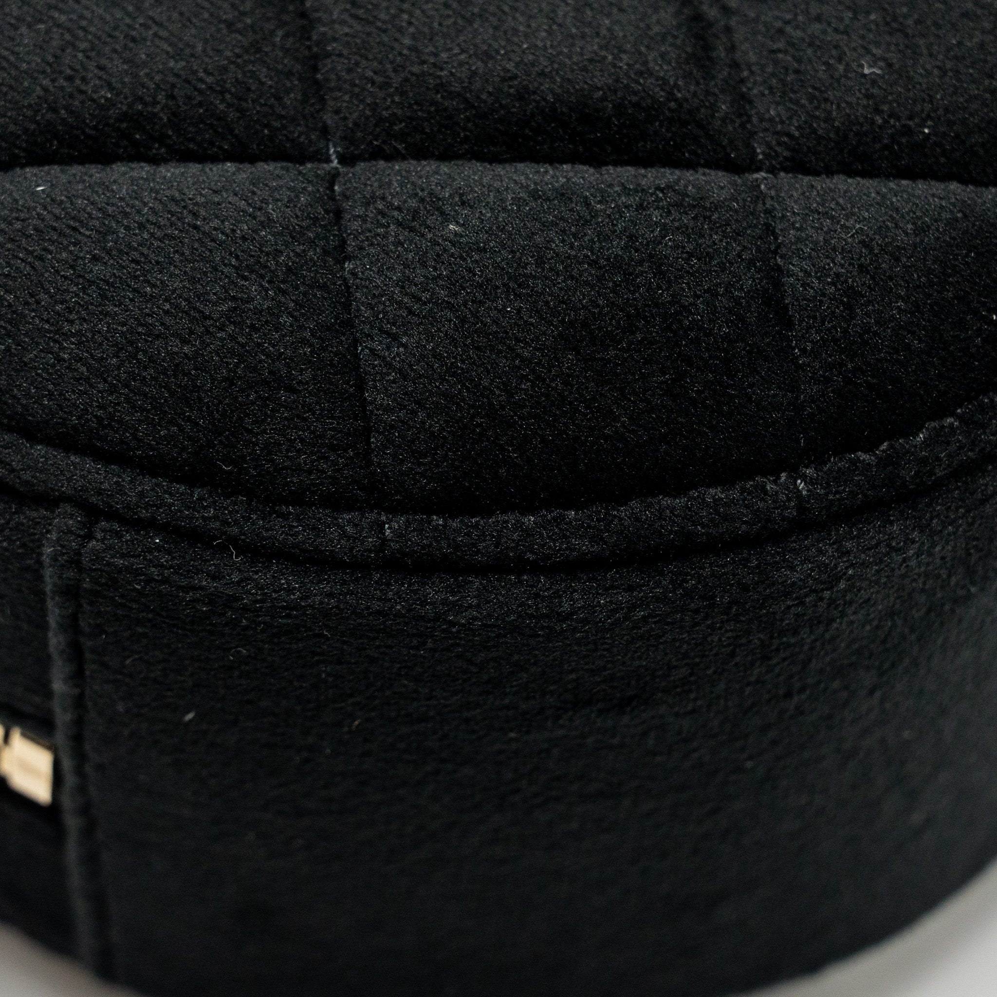 CHANEL PEARL CRUSH ROUND CLUTCH QUILTED VELVET BLACK LGHW