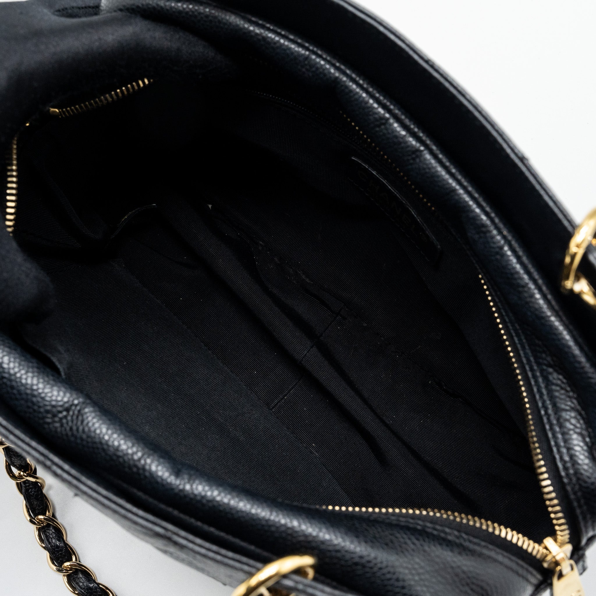 CHANEL CC LOGO SMALL SHOPPING TOTE BAG CAVIAR BLACK GHW