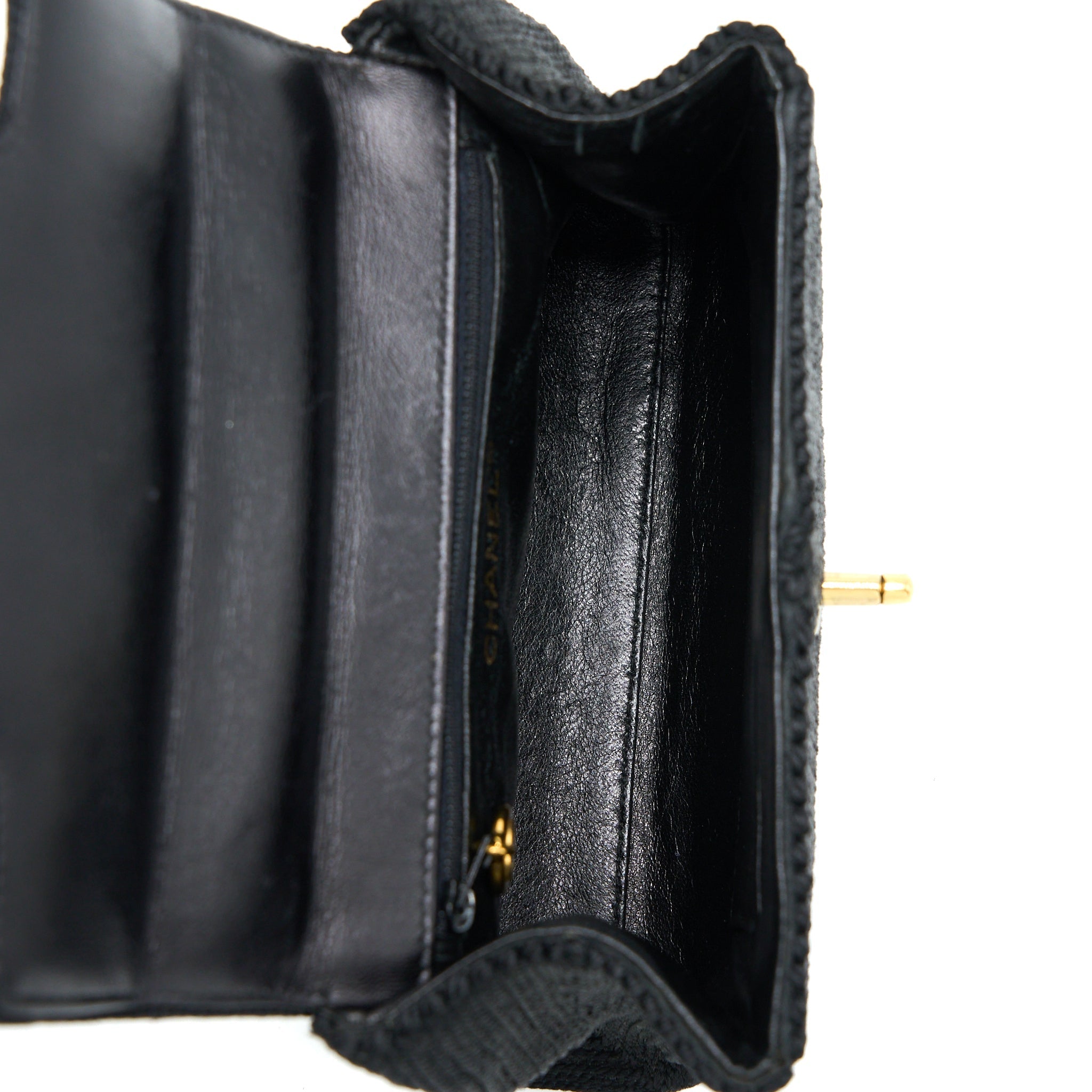 CHANEL VINTAGE TOP HANDLE FLAP BAG WOVEN SILK BLACK GHW