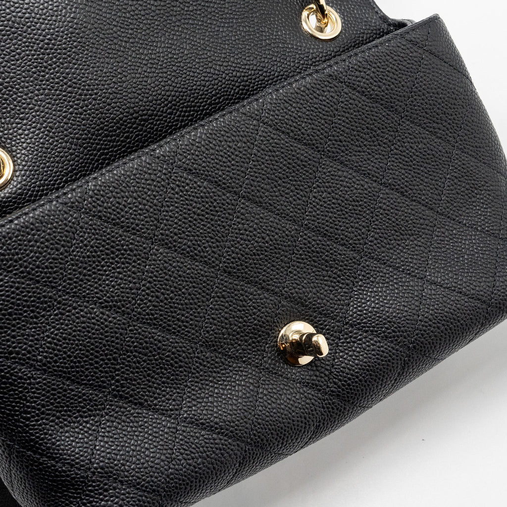CHANEL CHAIN HANDLE FLAP BAG QUILTED CALFSKIN BLACK LGHW
