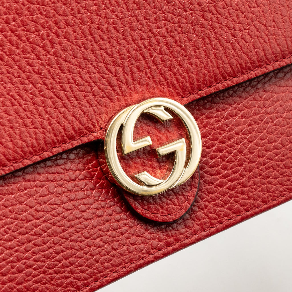 GUCCI INTERLOCKING CHAIN WALLET CALFSKIN RED GHW