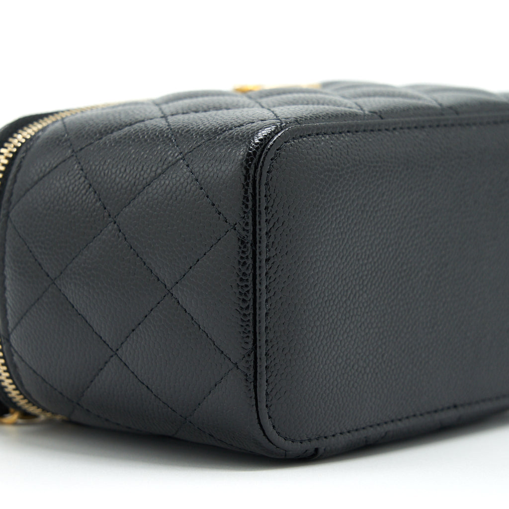 CHANEL 22S LETTER TOP HANDLE LONG VANITY WITH CHAIN CAVIAR BLACK GHW