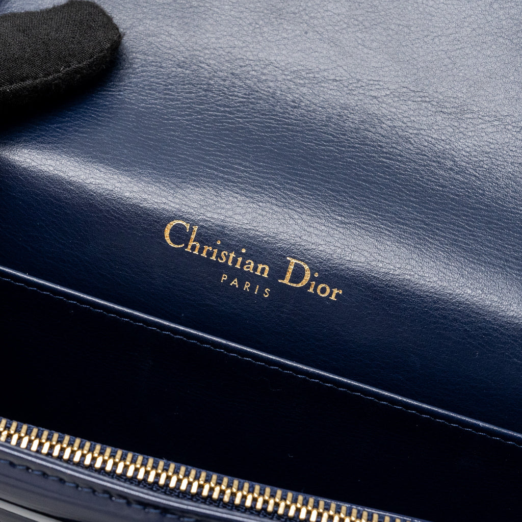 DIOR LADY DIOR POUCH WITH CHAIN PATENT DARK BLUE LGHW