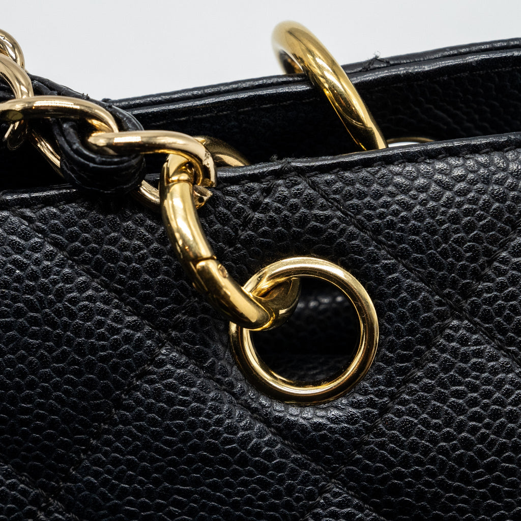 CHANEL CC LOGO SMALL SHOPPING TOTE BAG CAVIAR BLACK GHW