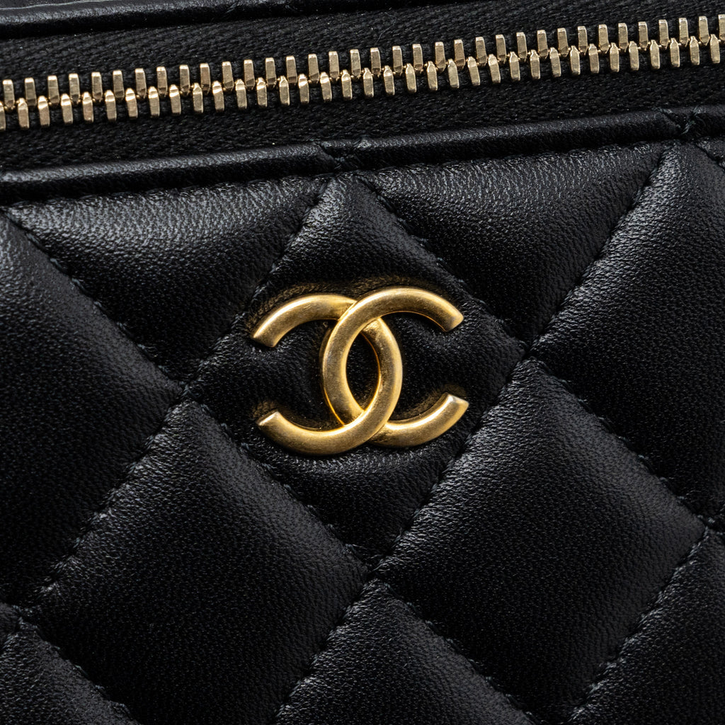 CHANEL TOP HANDLE LONG VANITY WITH CHAIN LAMBSKIN BLACK GHW(MICROCHIP)