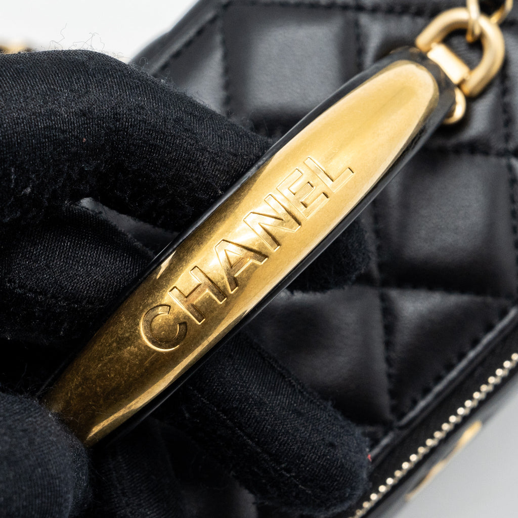 CHANEL TOP HANDLE LONG VANITY WITH CHAIN LAMBSKIN BLACK GHW(MICROCHIP)