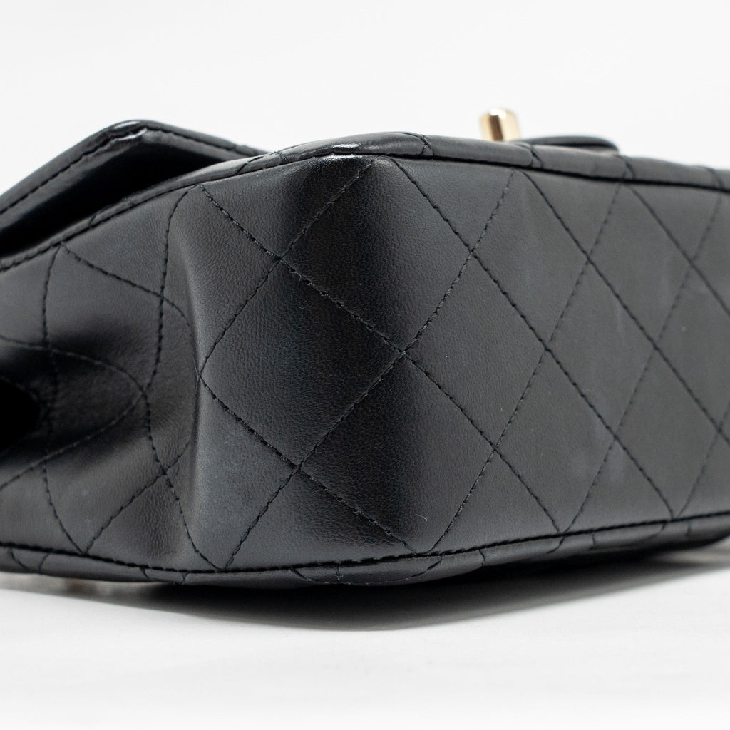 CHANEL TOP HANDLE MINI RECTANGULAR FLAP BAG LAMBSKIN BLACK LGHW (MICROCHIP)