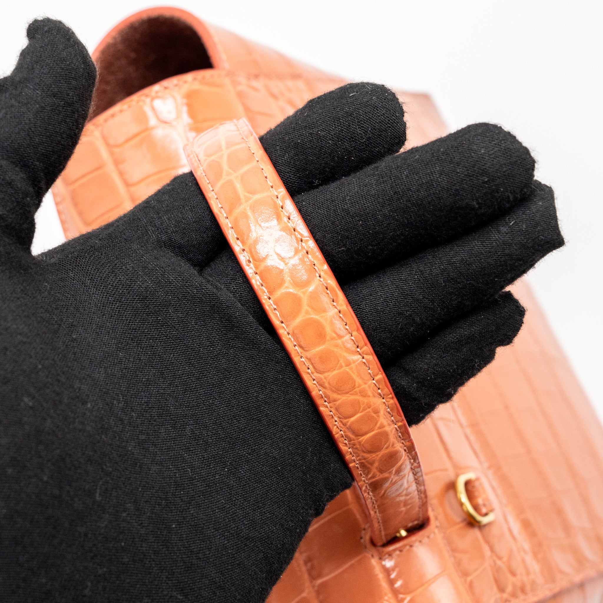 CELINE NANO BELT BAG CROC EMBOSSED CALFSKIN LYCHEE PINK GHW