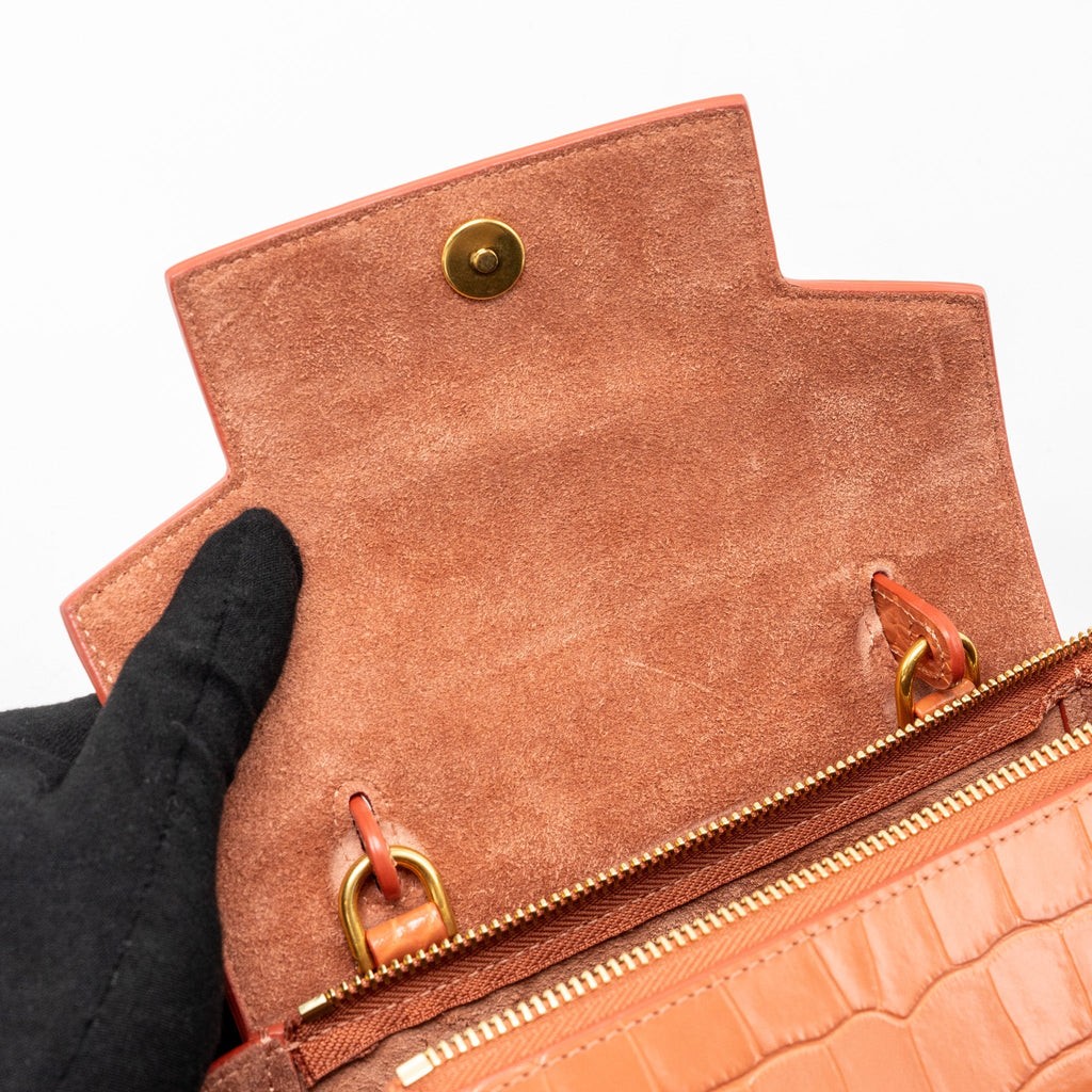 CELINE NANO BELT BAG CROC EMBOSSED CALFSKIN LYCHEE PINK GHW