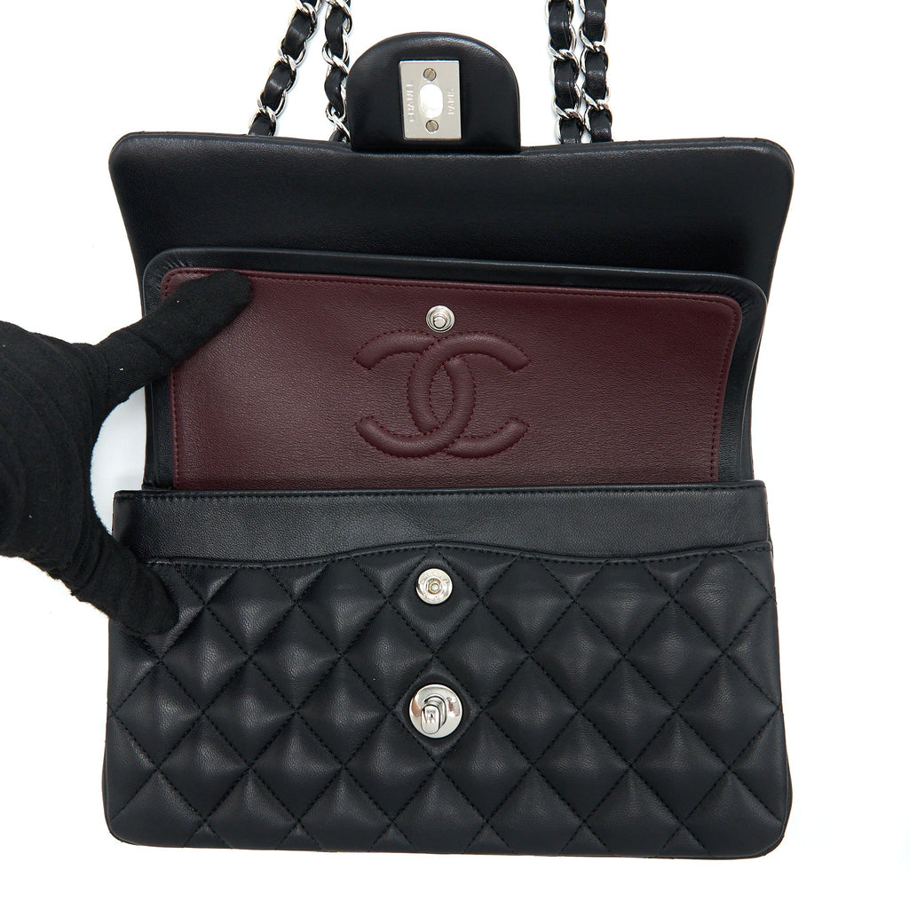 CHANEL SMALL CLASSIC DOUBLE FLAP BAG LAMBSKIN BLACK SHW