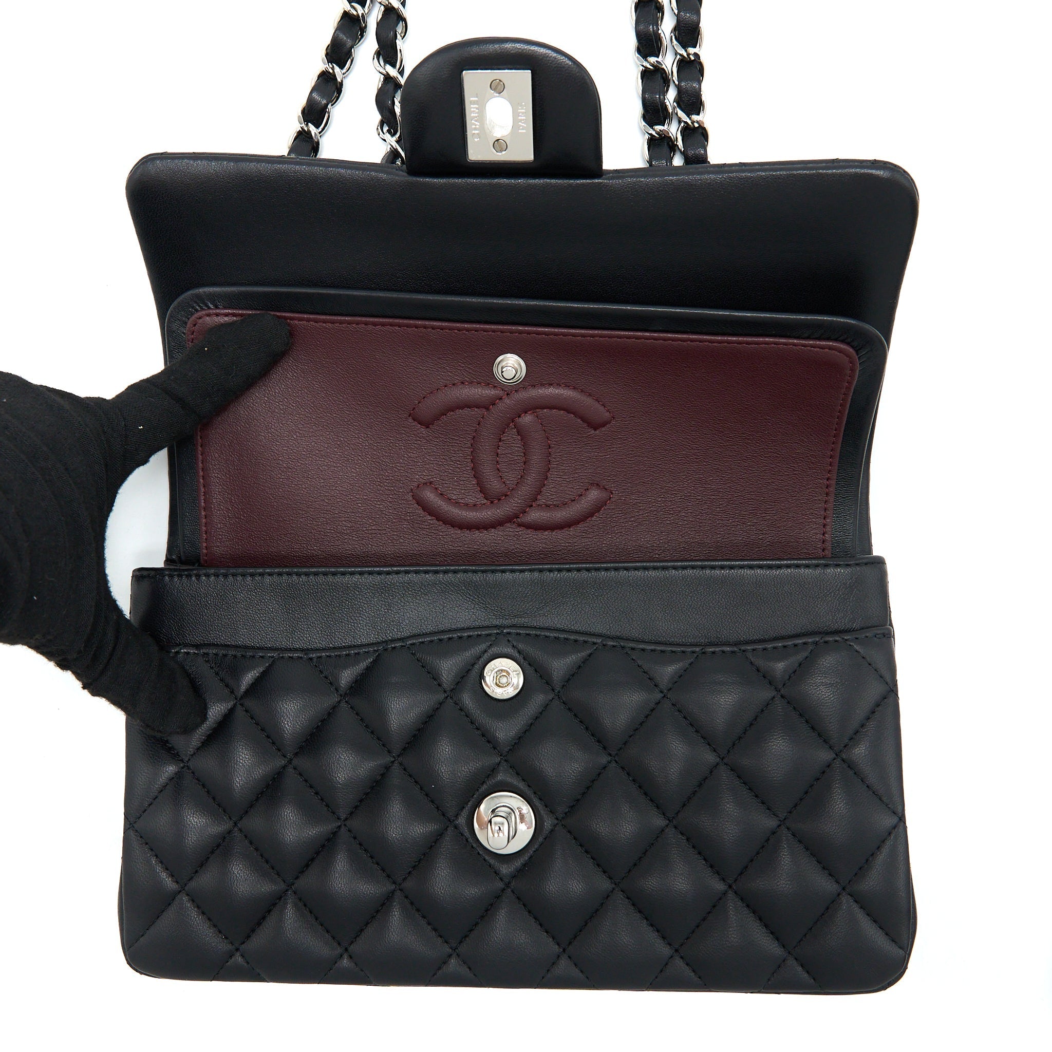 CHANEL SMALL CLASSIC DOUBLE FLAP BAG LAMBSKIN BLACK SHW