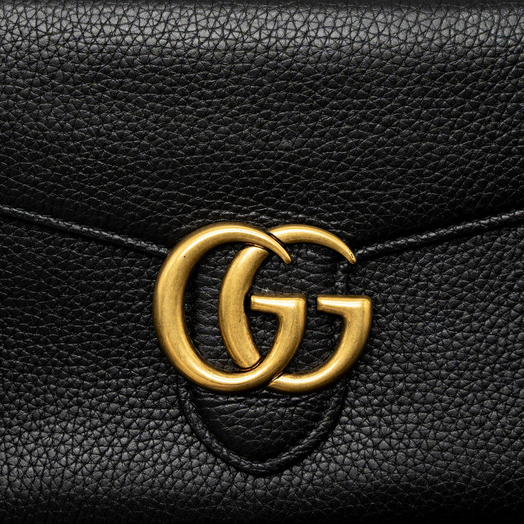 GUCCI MARMONT WALLET ON CHAIN CALFSKIN BLACK BRUSHED GHW