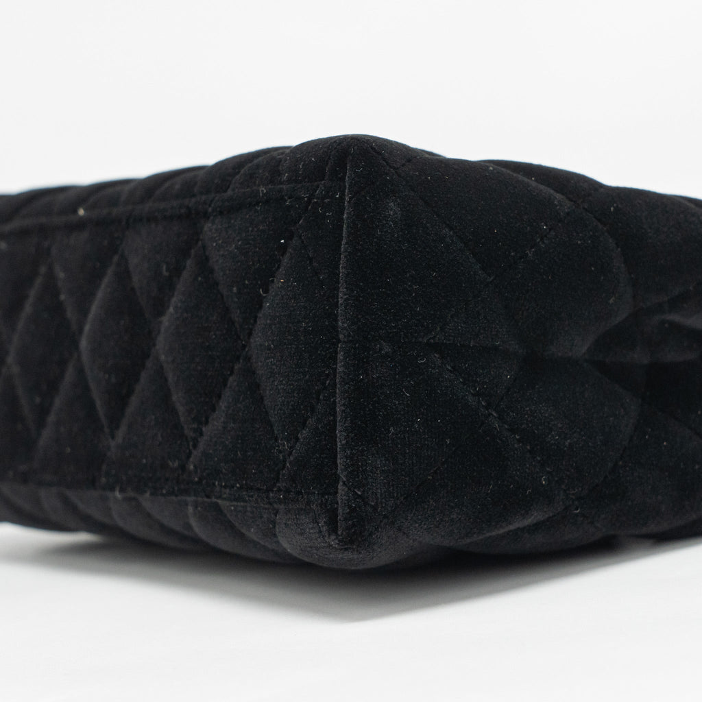 CHANEL MINI KELLY SHOPPING TOTE BAG VELVET BLACK GHW (MICROCHIP)