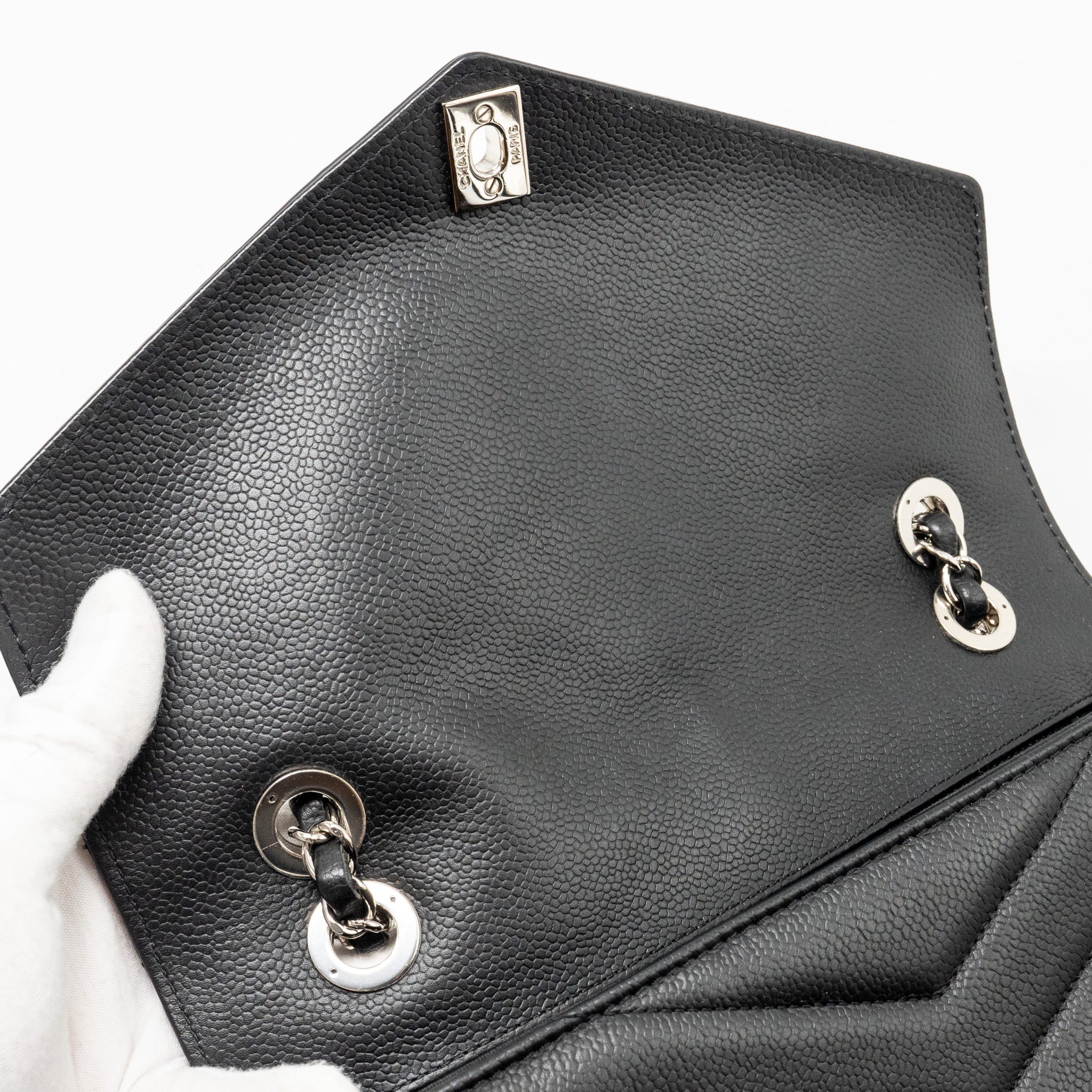 CHANEL ENVELOP FLAP BAG CHEVRON CAVIAR BLACK SHW