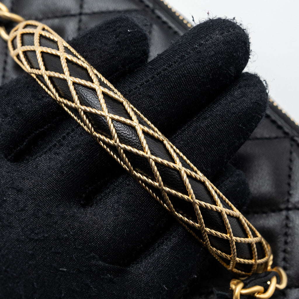 CHANEL DETAIL TOP HANDLE LONG VANITY WITH CHAINS LAMBSKIN BLACK GHW(MICROCHIP)
