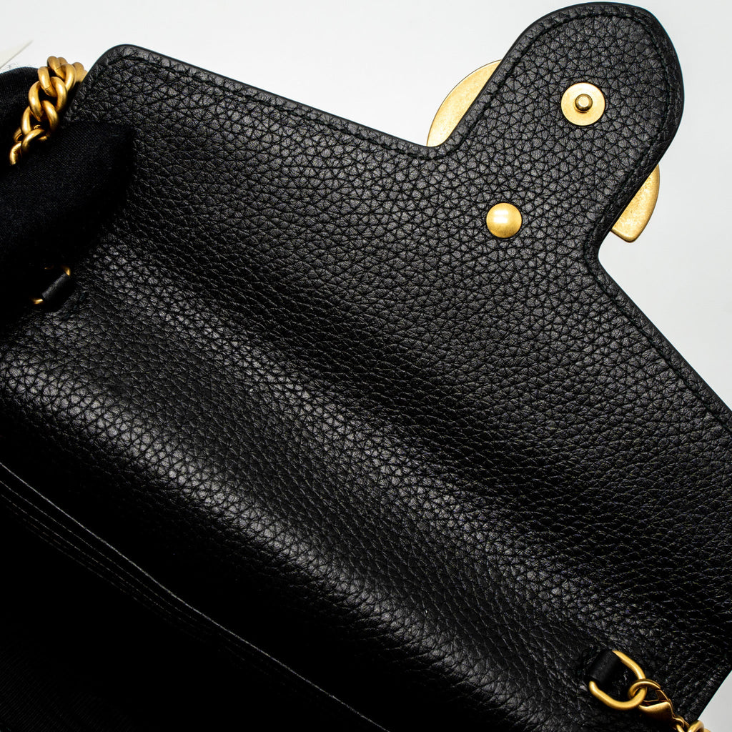 GUCCI MARMONT WALLET ON CHAIN CALFSKIN BLACK BRUSHED GHW