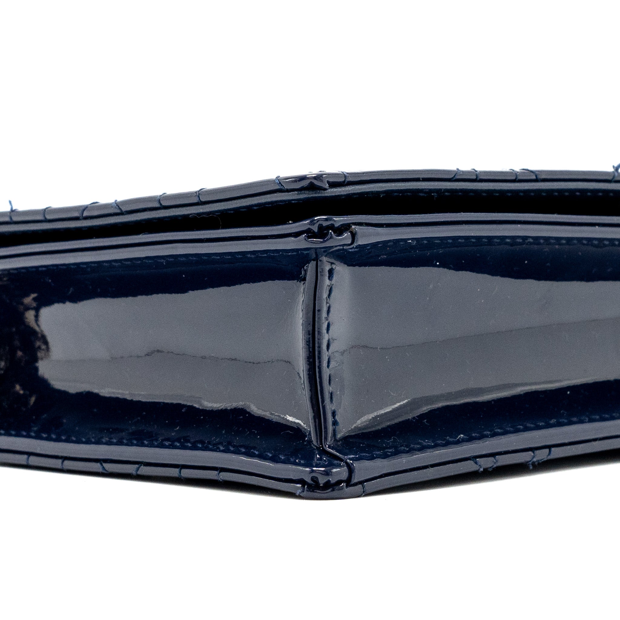 DIOR LADY DIOR POUCH WITH CHAIN PATENT DARK BLUE LGHW