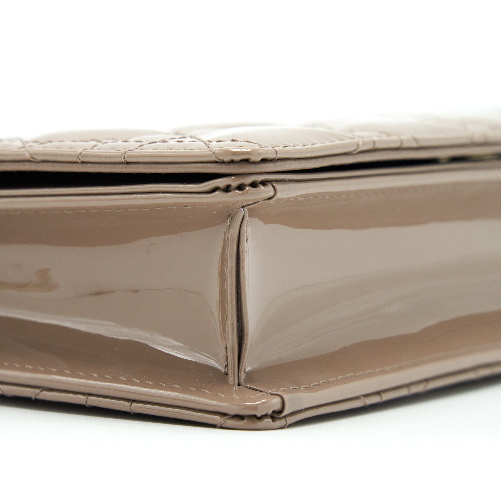 DIOR LADY DIOR POUCH PATENT CALFSKIN WARM TAUPE LGHW