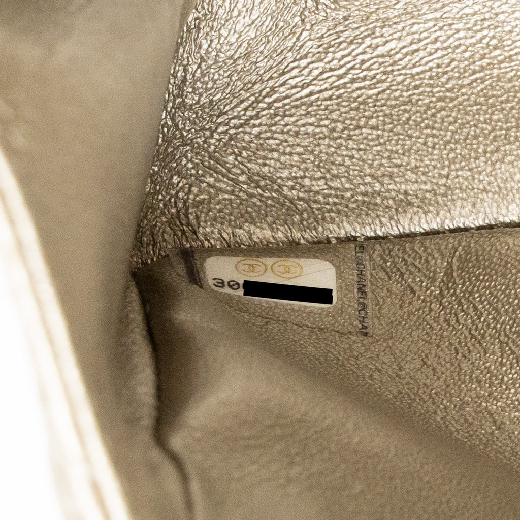 CHANEL SMALL 2.55 REISSUE DOUBLE FLAP BAG AGED CALFSKIN METALLIC LIGHT GOLD WITH LGHW