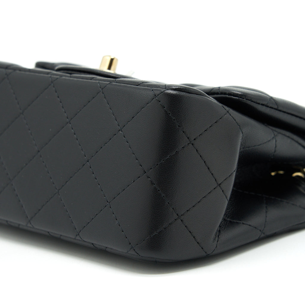 CHANEL MINI SQUARE FLAP BAG LAMBSKIN BLACK LGHW (MICROCHIP)