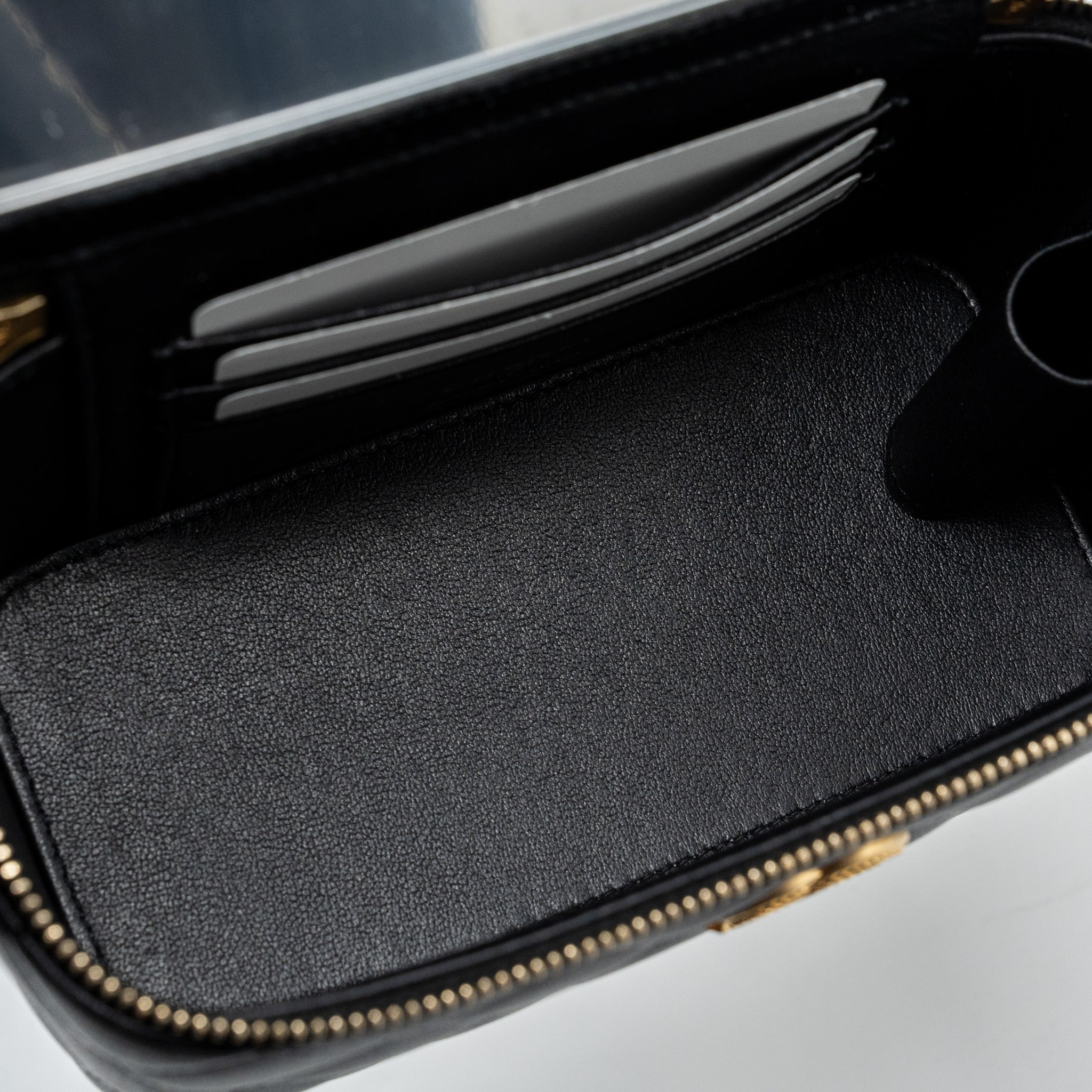 CHANEL DETAIL TOP HANDLE LONG VANITY WITH CHAINS LAMBSKIN BLACK GHW(MICROCHIP)