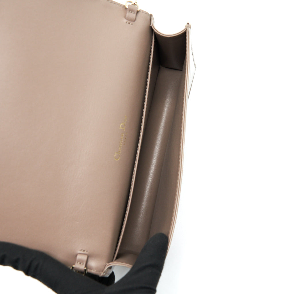 DIOR LADY DIOR POUCH PATENT CALFSKIN WARM TAUPE LGHW