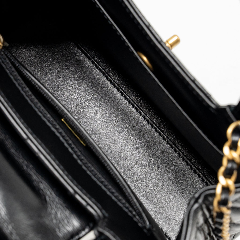 CHANEL MINI KELLY SHOPPING TOTE BAG CALFSKIN BLACK GHW (MICROCHIP)