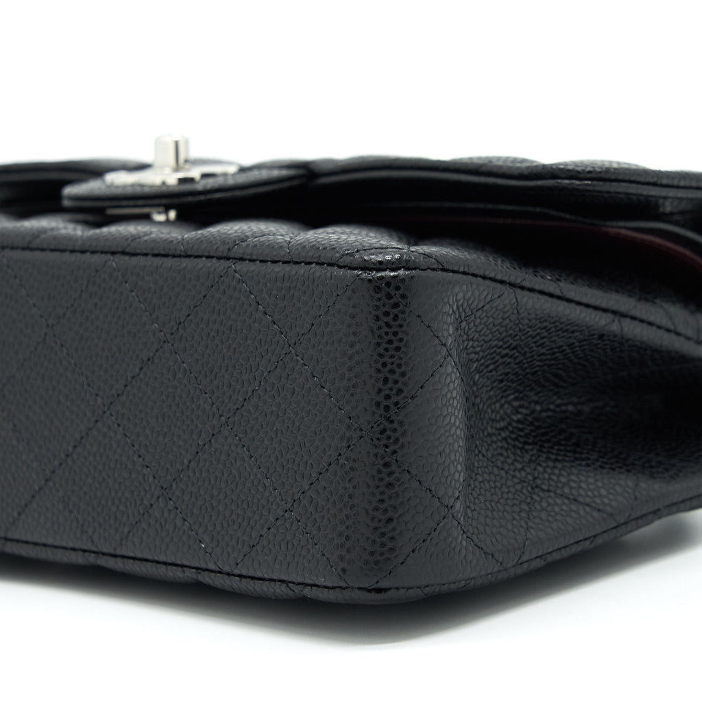 CHANEL SMALL CLASSIC DOUBLE FLAP BAG CAVIAR BLACK SHW (MICROCHIP)