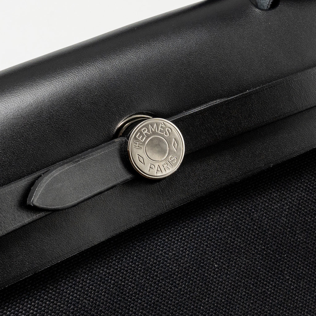 HERMES HERBAG 31 ZIP BAG CANVAS/LEATHER BLACK SHW