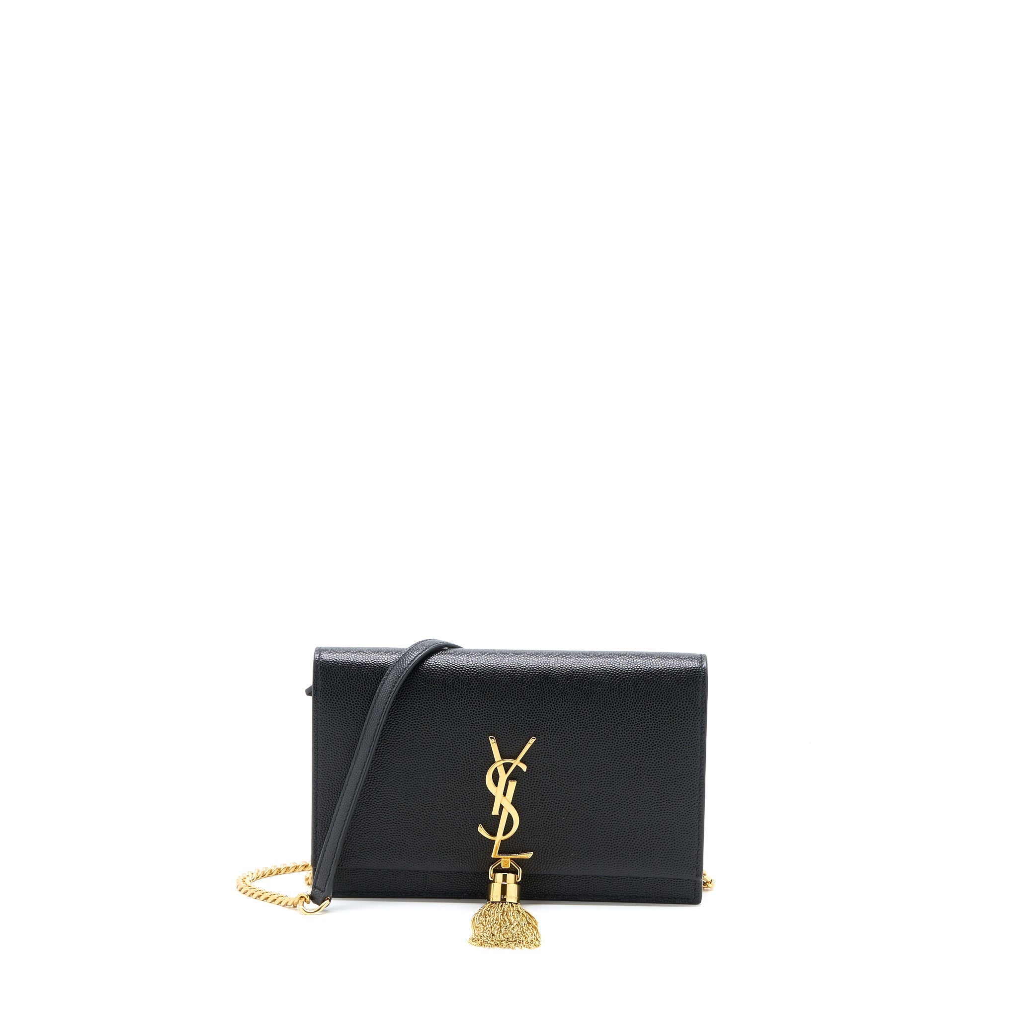 SAINT LAURENT KATE CHAIN WALLET WITH TASSEL GRAINED CALFSKIN BLACK GHW