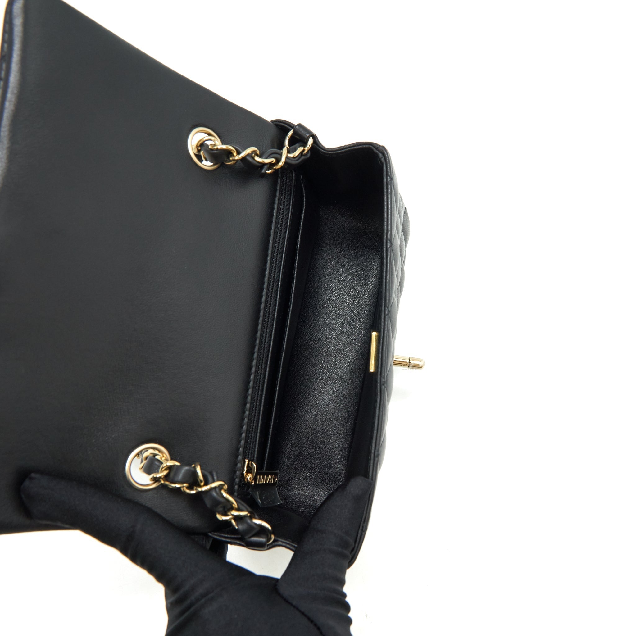 CHANEL MINI RECTANGULAR FLAP BAG LAMBSKIN BLACK LGHW(MICROCHIP）
