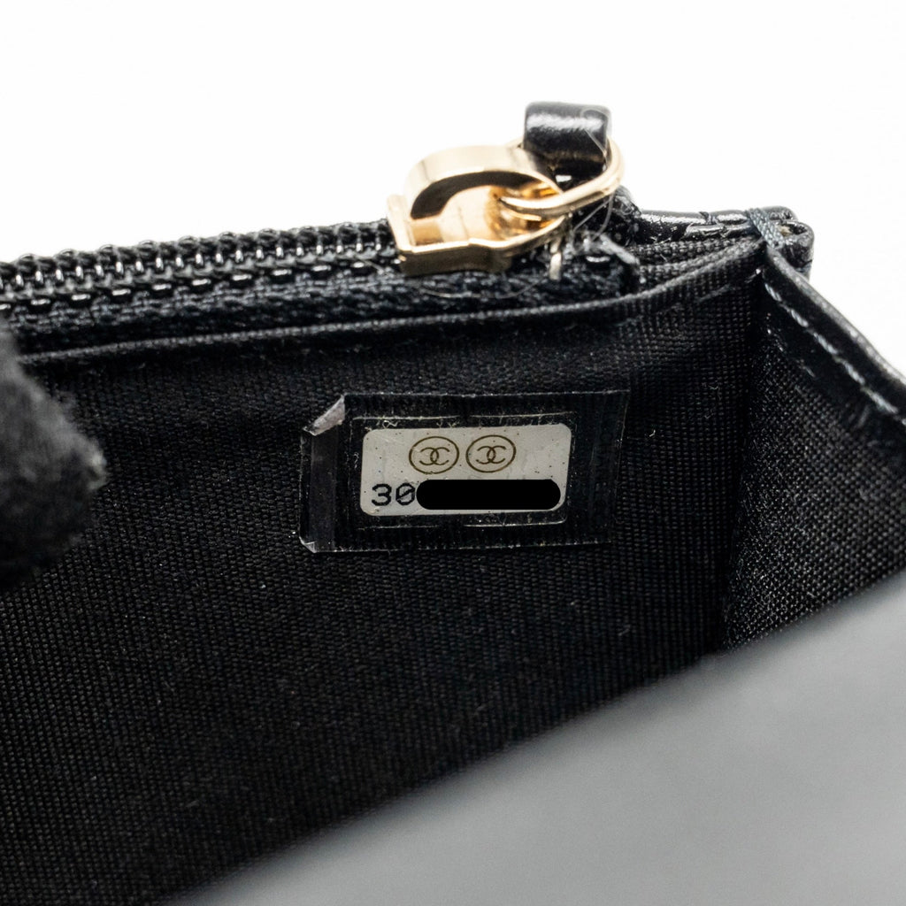 CHANEL CARD HOLDER WITH MAXI PEARLS CHAIN LAMBSKIN BLACK LGHW