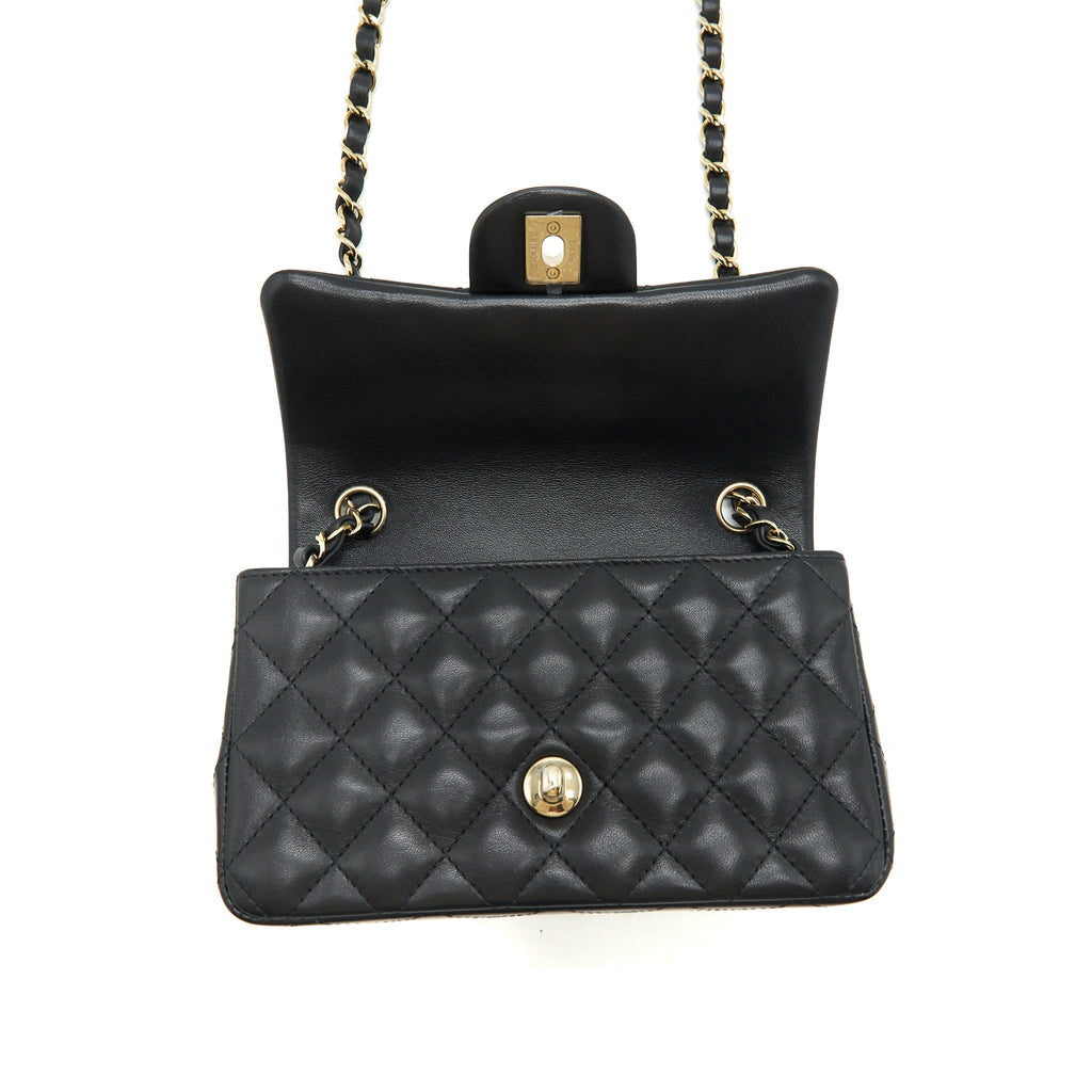 CHANEL MINI RECTANGULAR FLAP BAG LAMBSKIN BLACK LGHW(MICROCHIP）